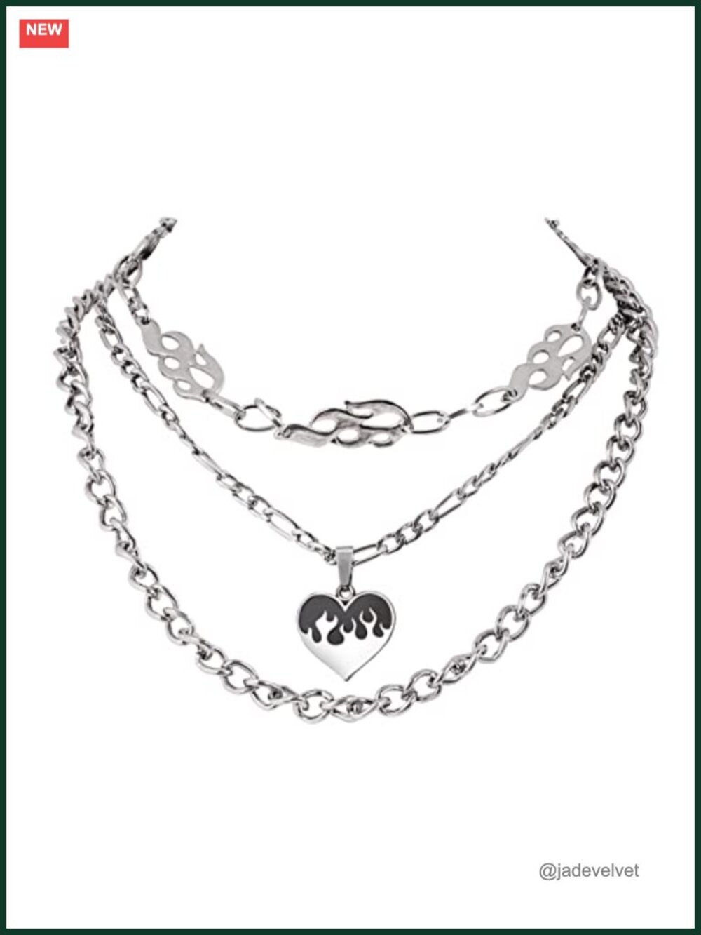 Layered Flame Heart Choker Necklace Set Zinc Alloy Gothic Y2K 3 Pieces